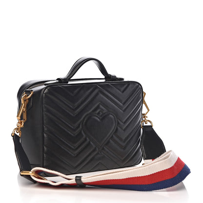 Gucci Calfskin Matelasse Sylvie Web Small GG Marmont Top Handle Shoulder Bag Black 3 of 10