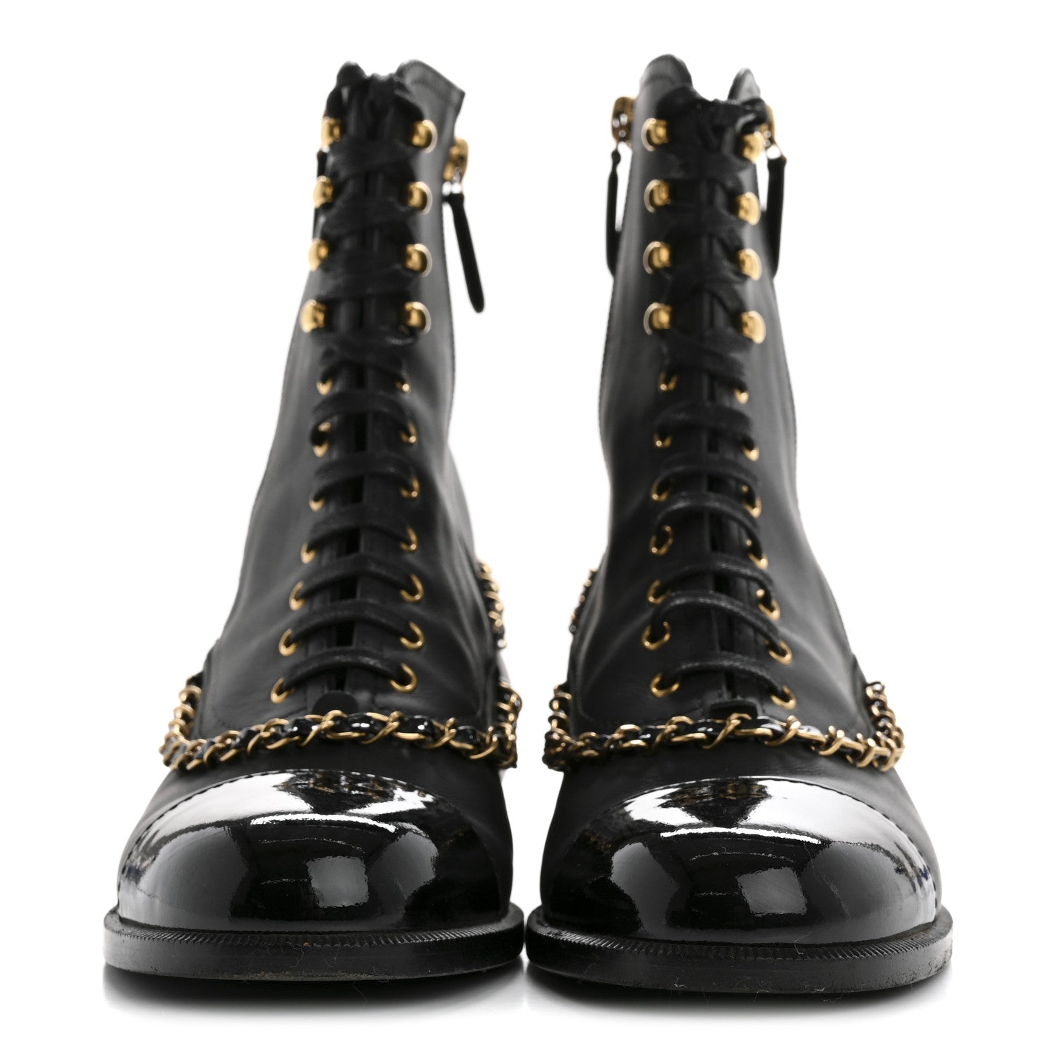 Chanel Calfskin Chain Lace Up Boots 36.5 Black 3 of 10