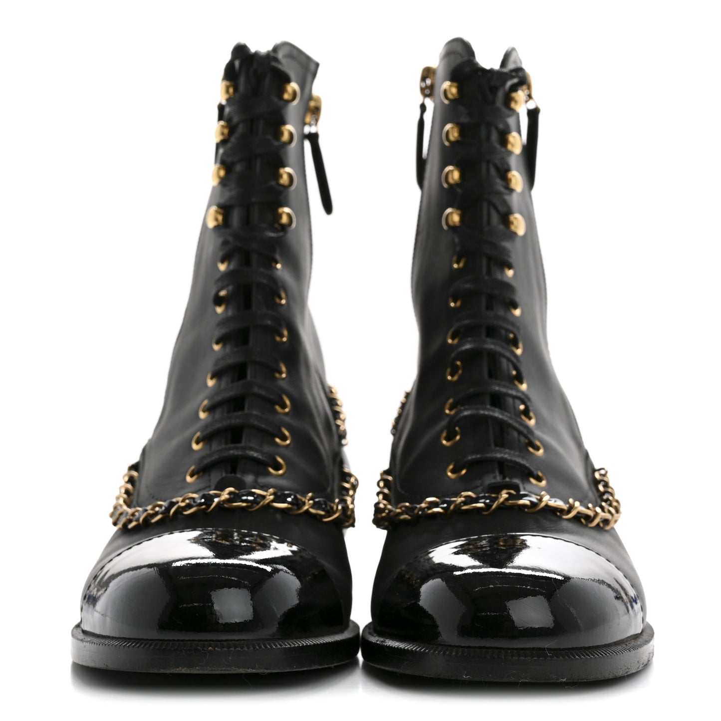 Calfskin Chain Lace Up Boots 36.5 Black