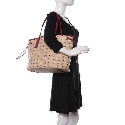 MCM Visetos Medium Liz Reversible Shopper Tote Beige Red 2 of 9