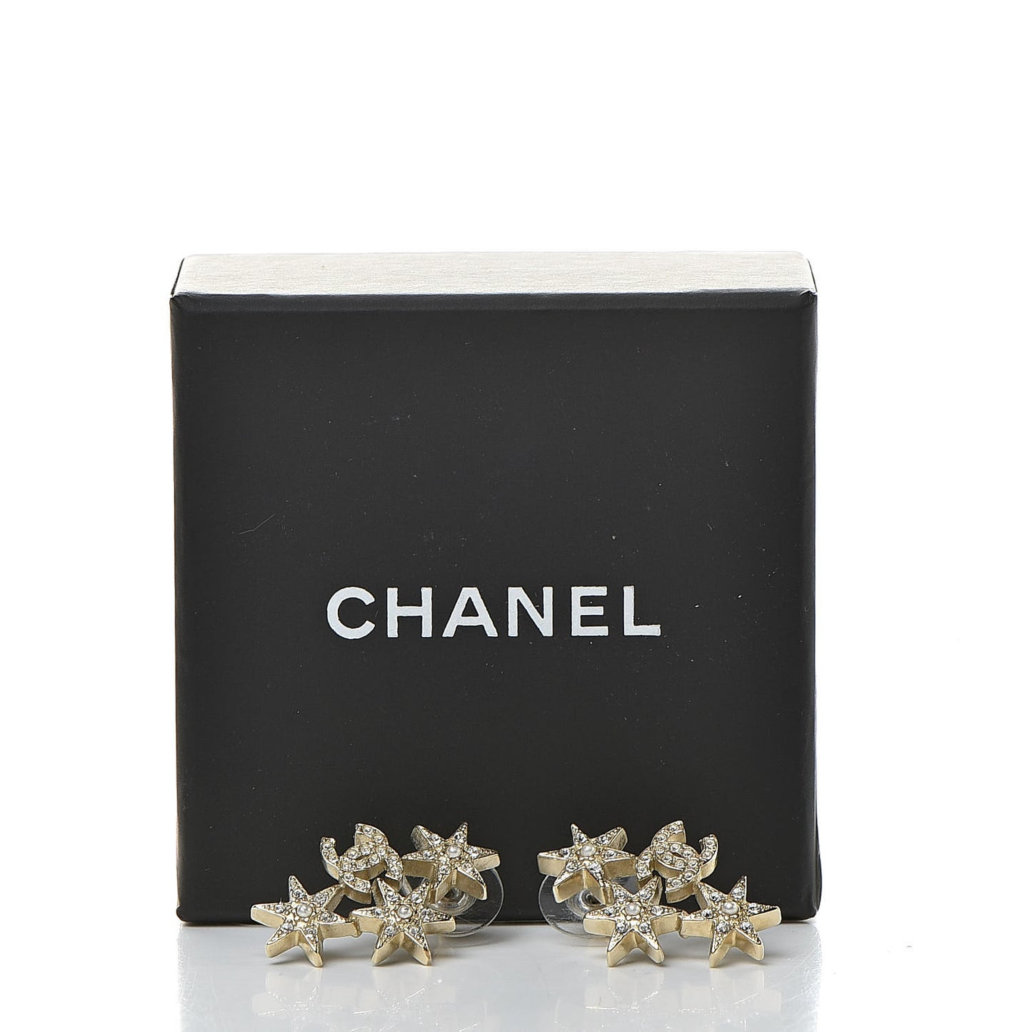 Crystal Pearl CC Star Earrings Gold