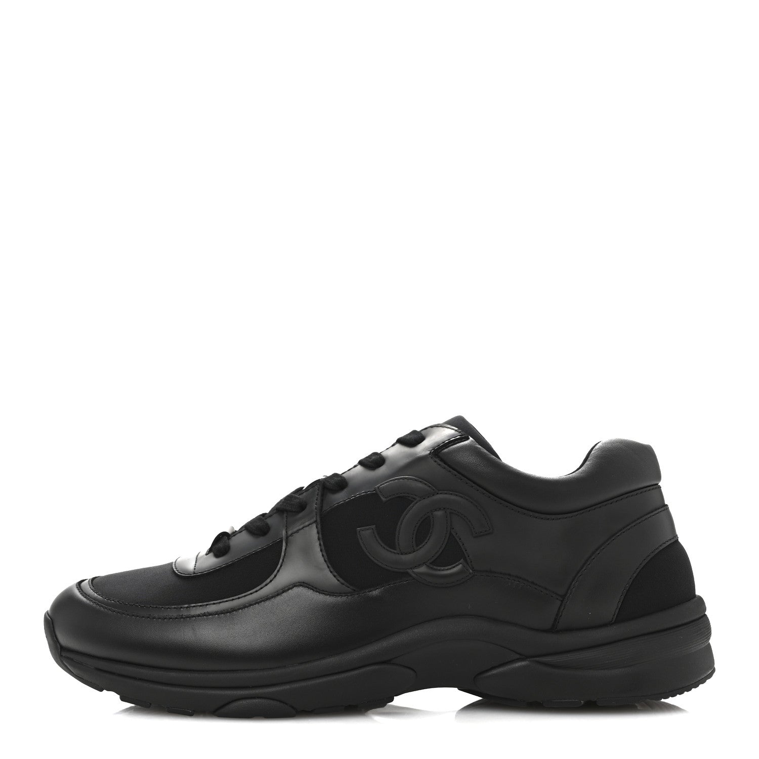 Chanel Lambskin Fabric CC Uniform Mens Sneakers 44 Black 1 of 9
