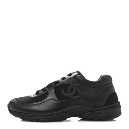Chanel Lambskin Fabric CC Uniform Mens Sneakers 44 Black 1 of 9