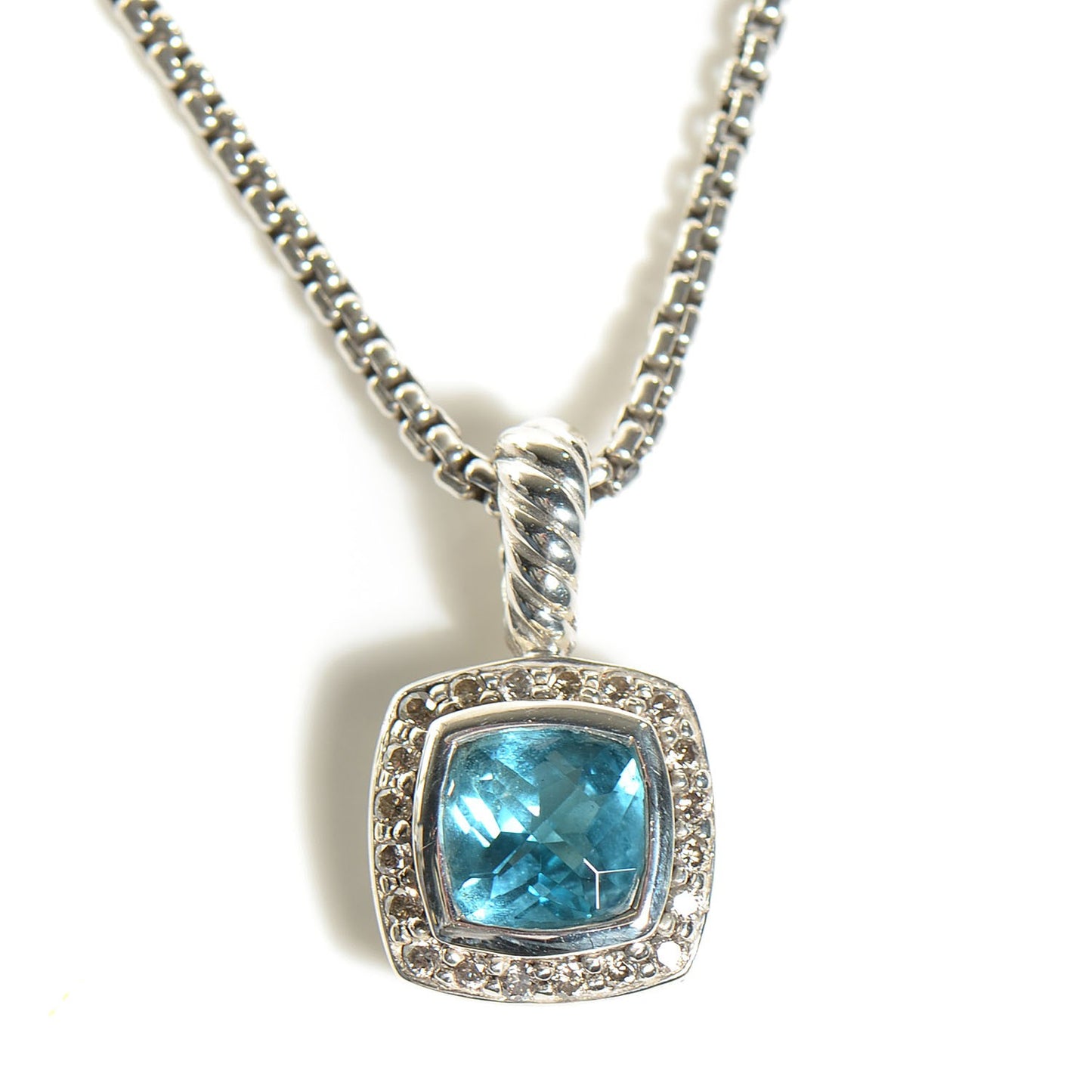 Sterling Silver Diamond Blue Topaz 7mm Petite Albion Pendant Necklace