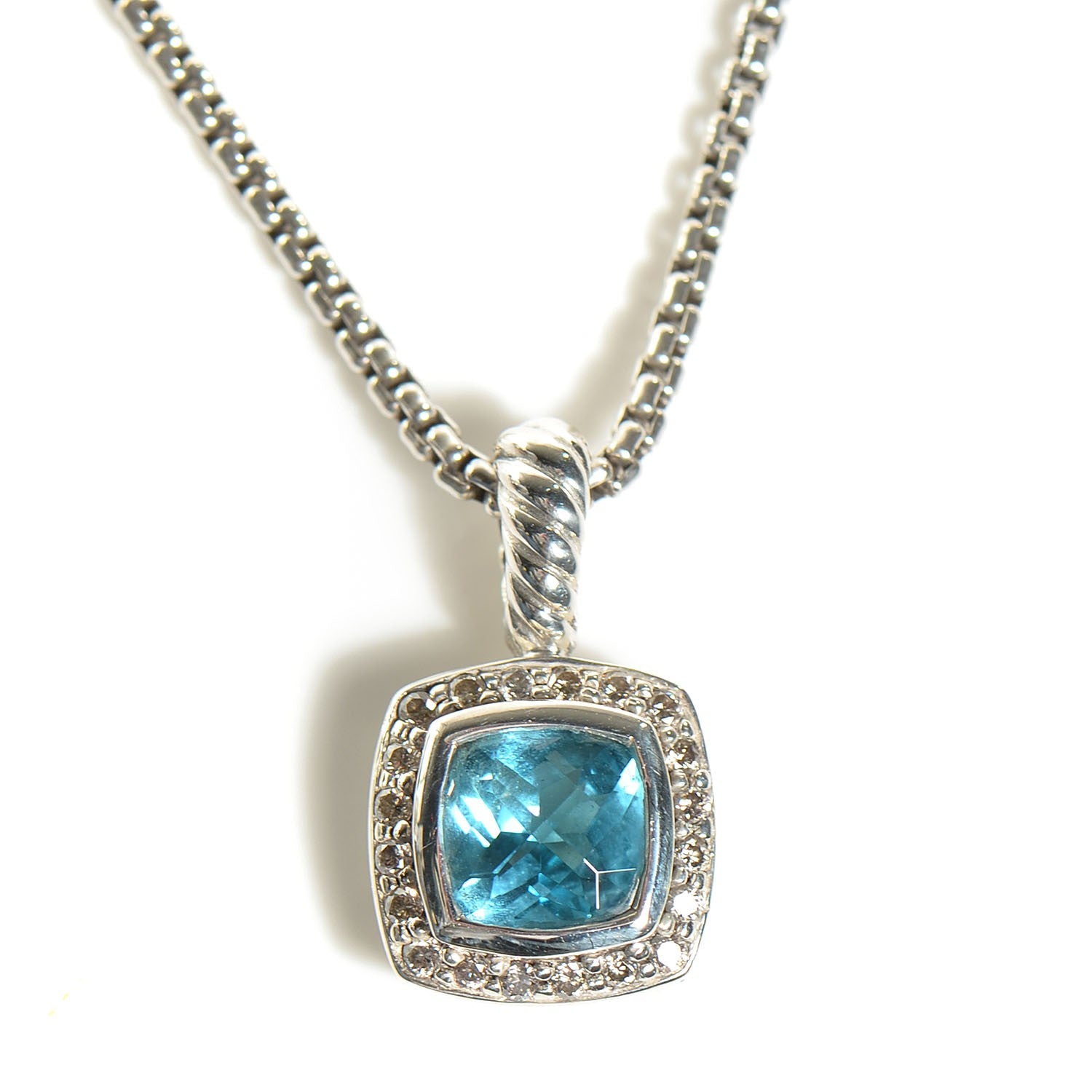 David Yurman Sterling Silver Diamond Blue Topaz 7mm Petite Albion Pendant Necklace 3 of 5