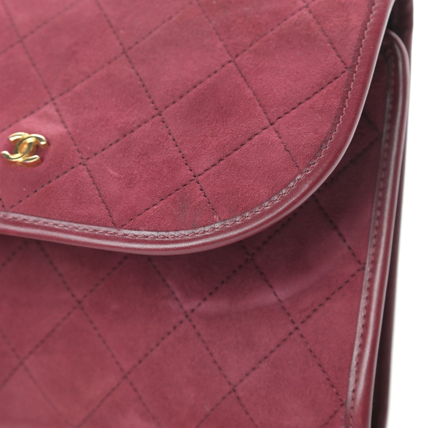 Suede Quilted Flap Clutch Red