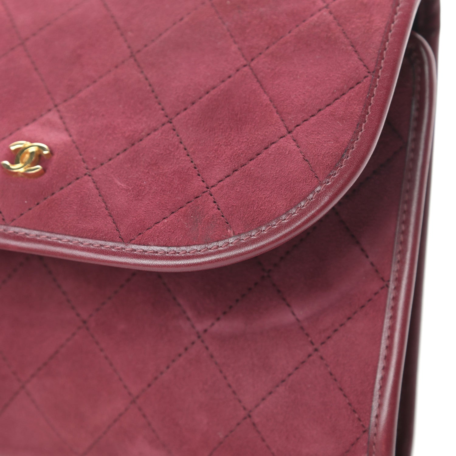 Chanel Suede Quilted Flap Clutch Red 9 of 10