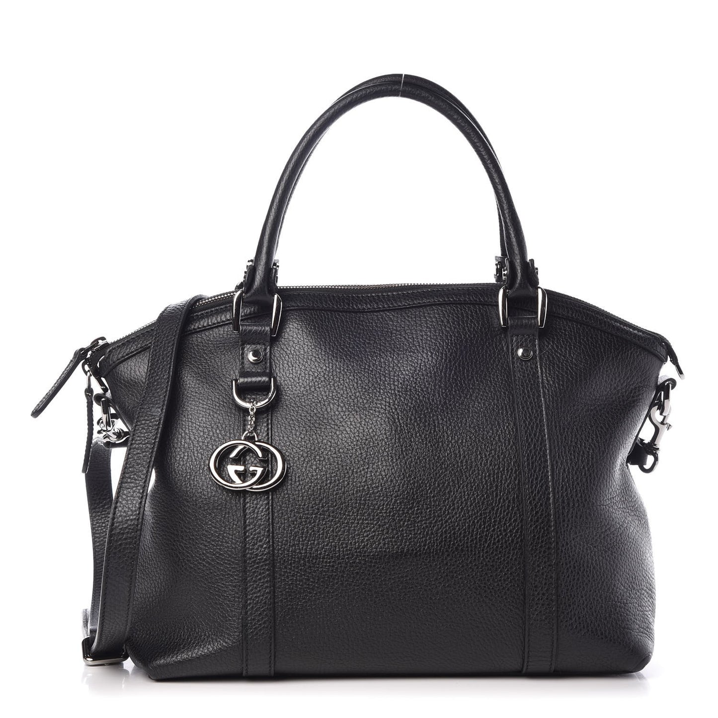 Pebbled Calfskin Medium GG Charm Dome Satchel Black