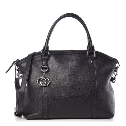 Gucci Pebbled Calfskin Medium GG Charm Dome Satchel Black 1 of 10