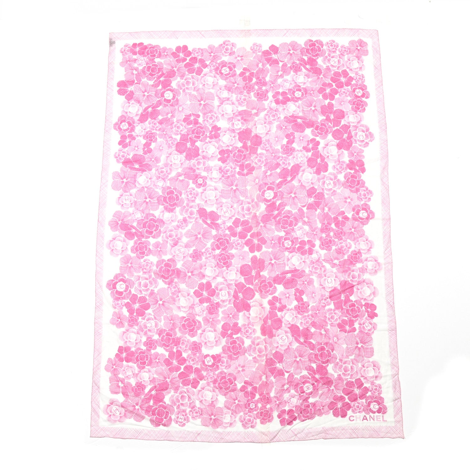Chanel Cotton Silk CC Camellia Stole Pink White 1 of 4