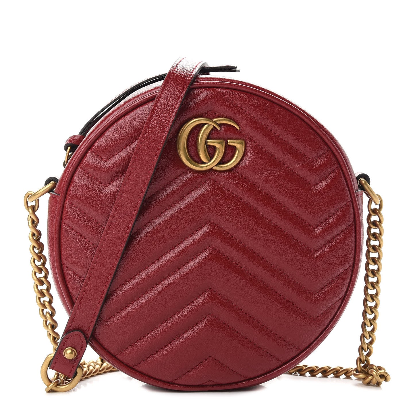 Glazed Calfskin Matelasse Heart Mini GG Marmont Round Shoulder Bag Romantic Cerise