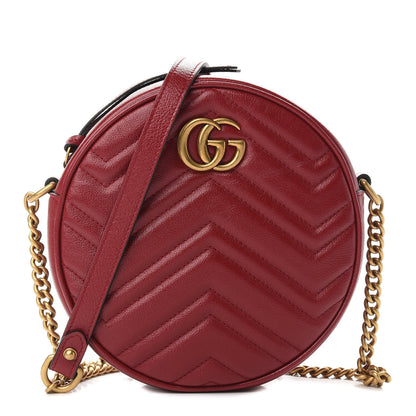 Gucci Glazed Calfskin Matelasse Heart Mini GG Marmont Round Shoulder Bag Romantic Cerise 1 of 9