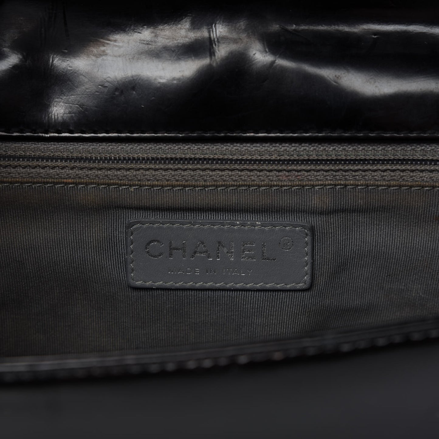 Glazed Calfskin Large Boy Flap Black