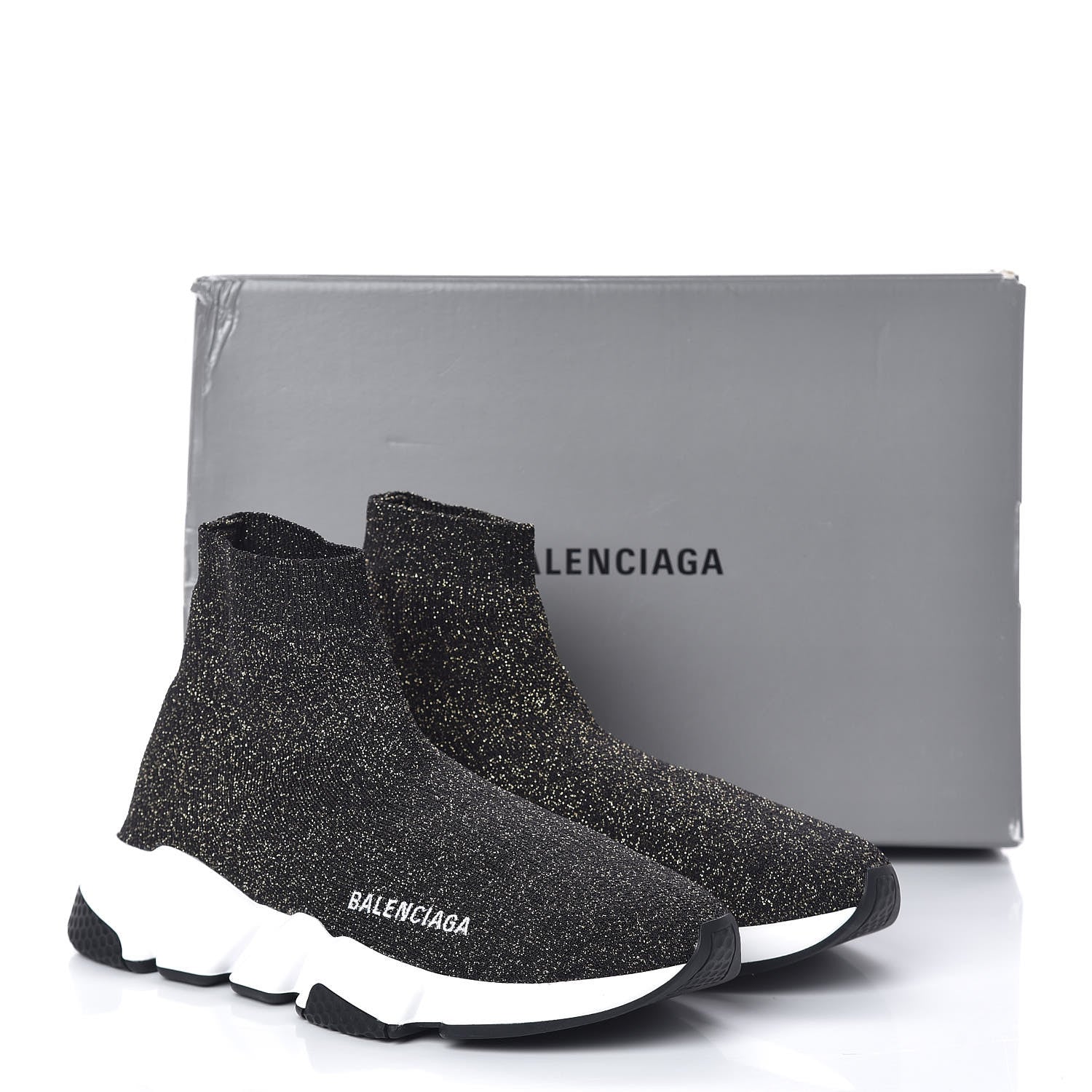 Balenciaga Knit Metal Womens Speed Sneakers 38 Black Gold 7 of 7