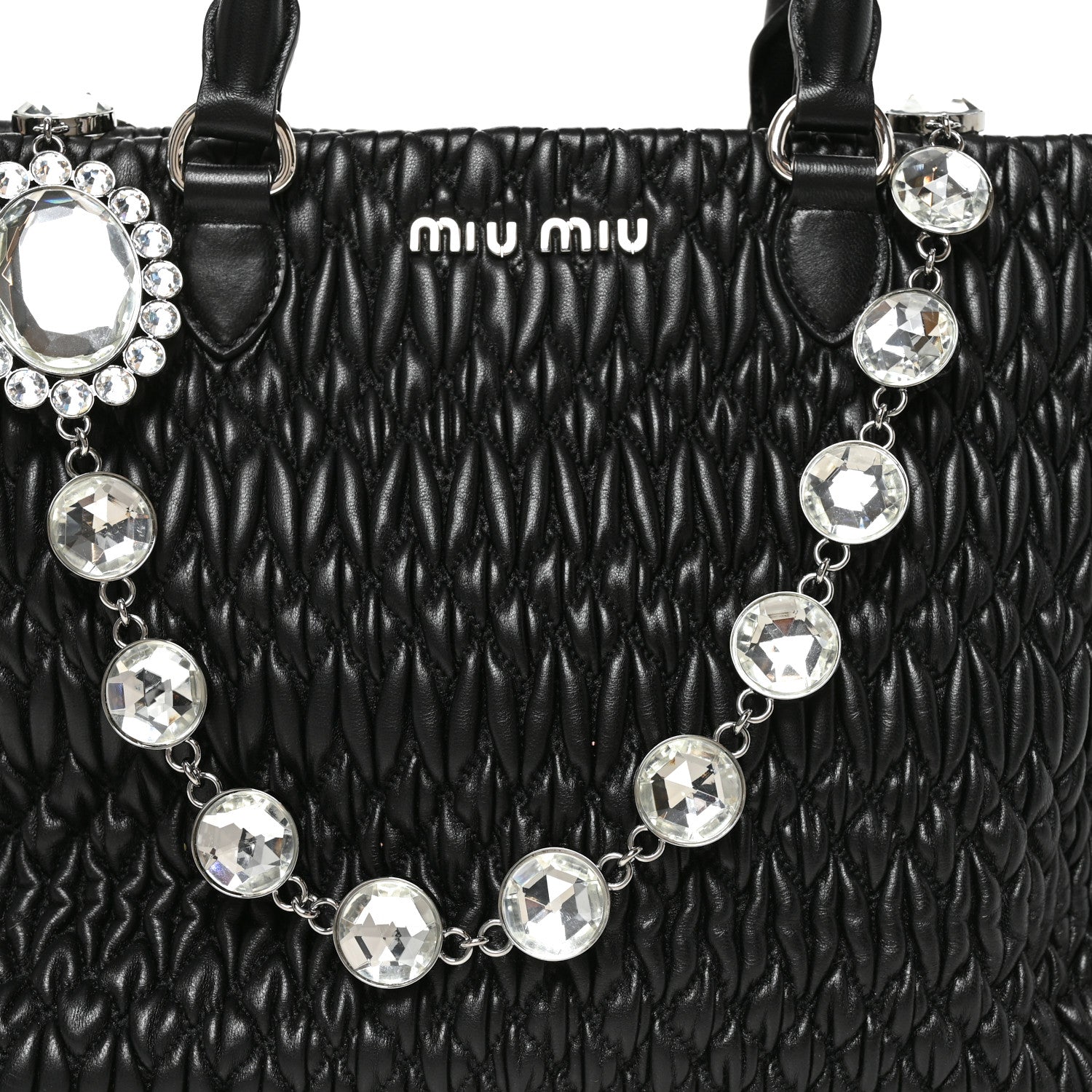 Miu Miu Nappa Matelasse Swarovski Crystal Tote Black 7 of 9