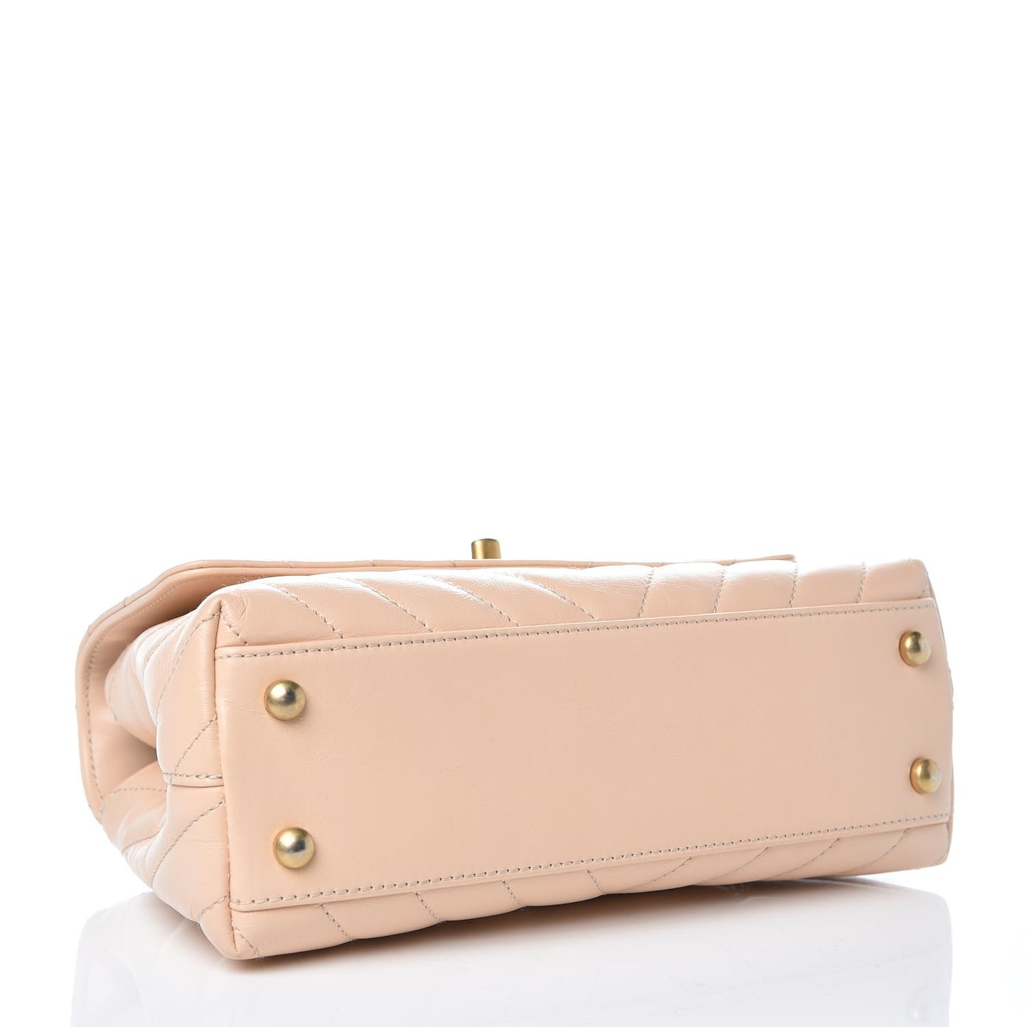 Calfskin Lizard Chevron Quilted Mini Coco Handle Flap Beige