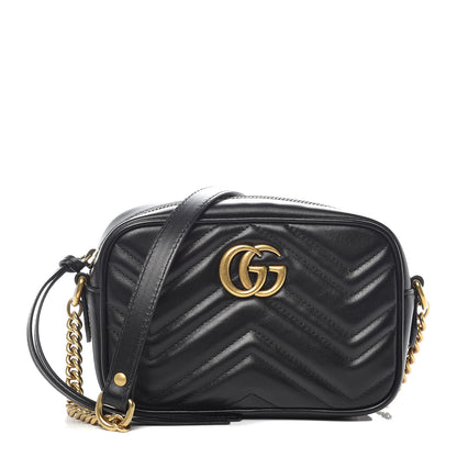 Gucci Calfskin Matelasse Mini GG Marmont Chain Shoulder Bag Black 1 of 10