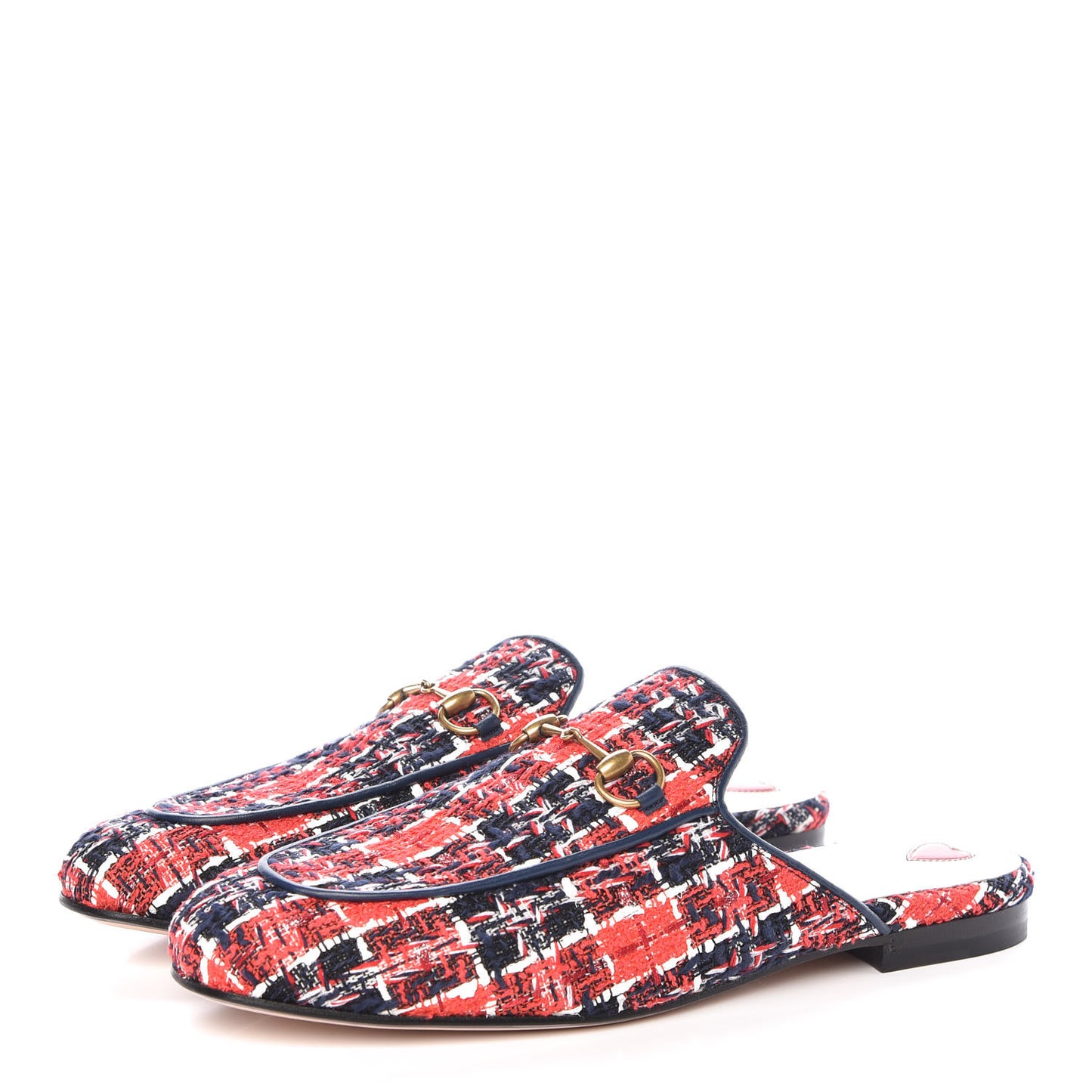 Tweed Check Womens Princetown Slippers 40 Hibiscus Red Royal Blue