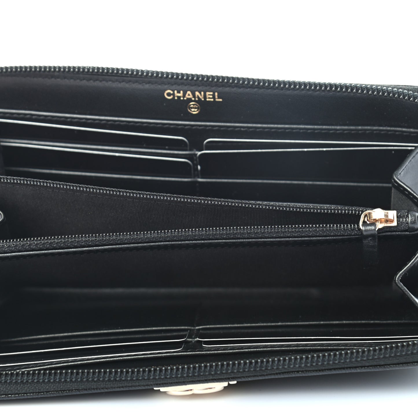 Caviar Chevron Quilted Zip Around Boy Wallet Black