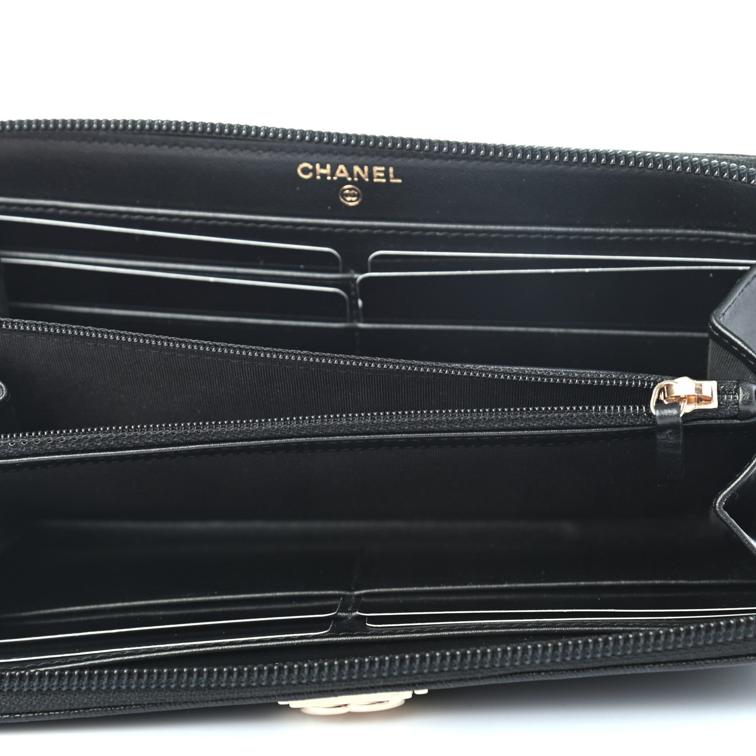 Chanel Caviar Chevron Quilted Zip Around Boy Wallet Black 5 of 8