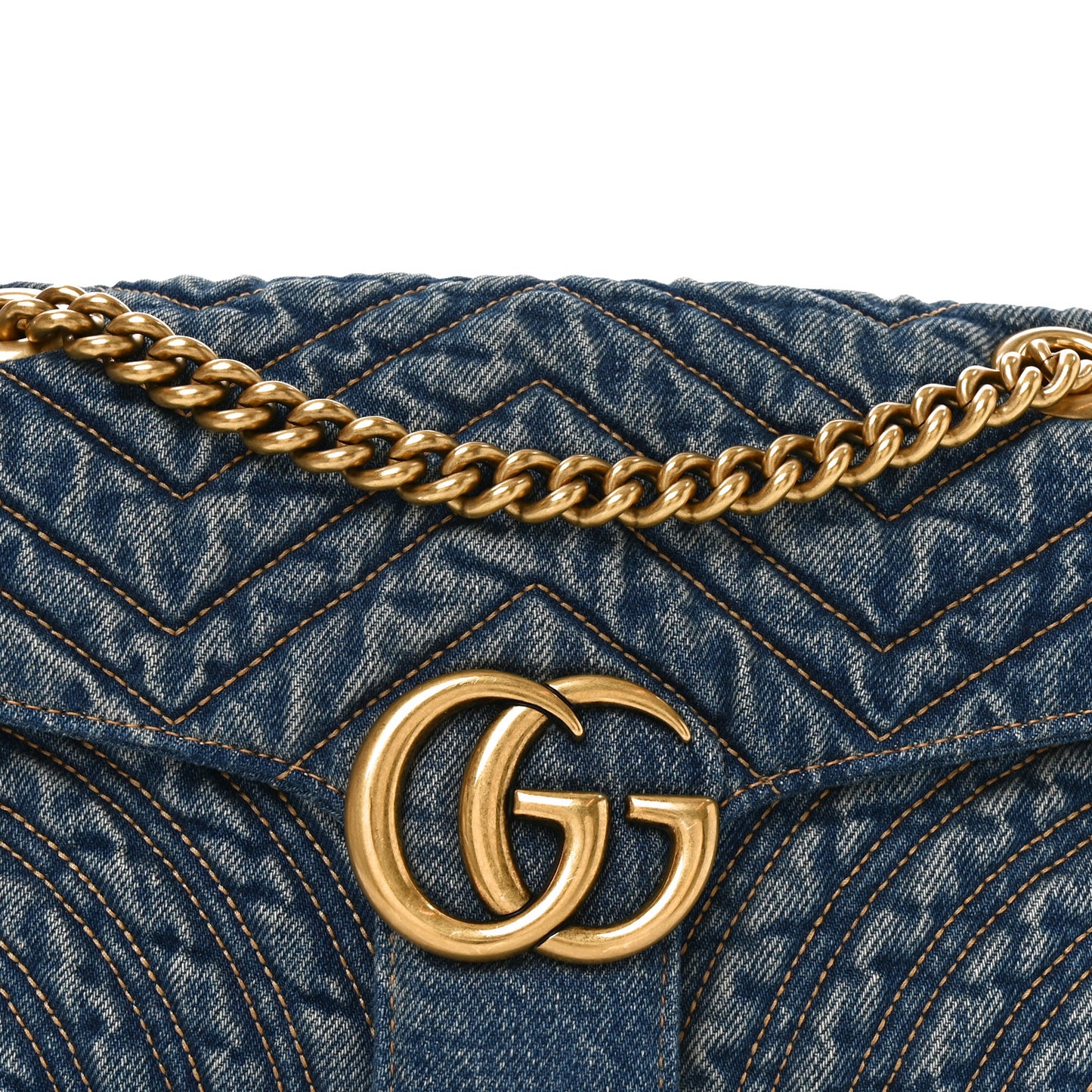 Washed Denim GG Marmont Shoulder Bag Blue