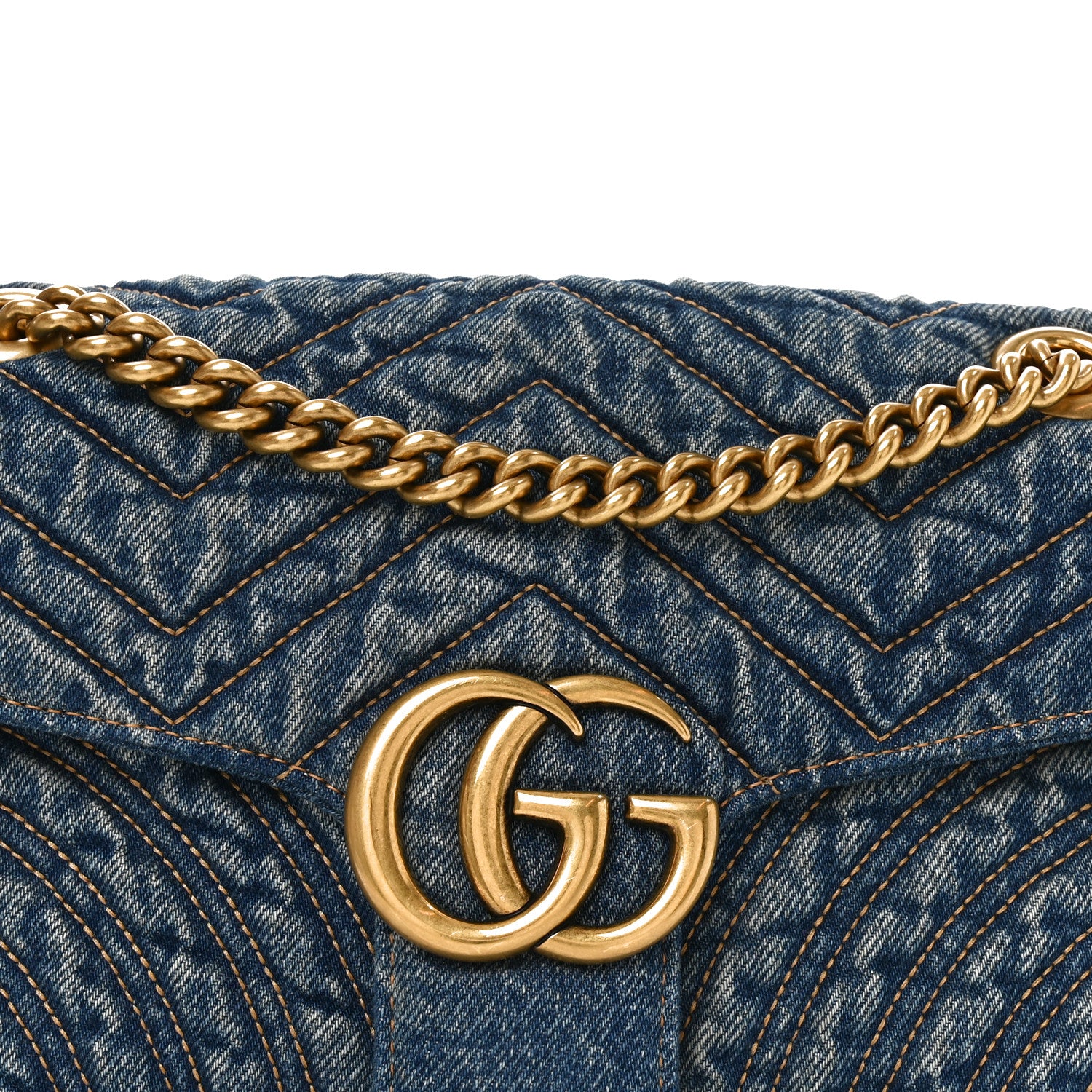 Gucci Washed Denim GG Marmont Shoulder Bag Blue 8 of 11