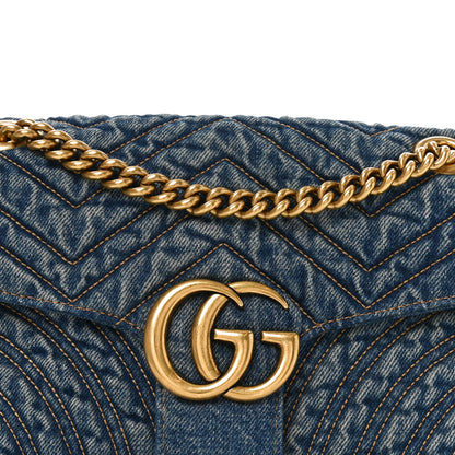 Gucci Washed Denim GG Marmont Shoulder Bag Blue 8 of 11