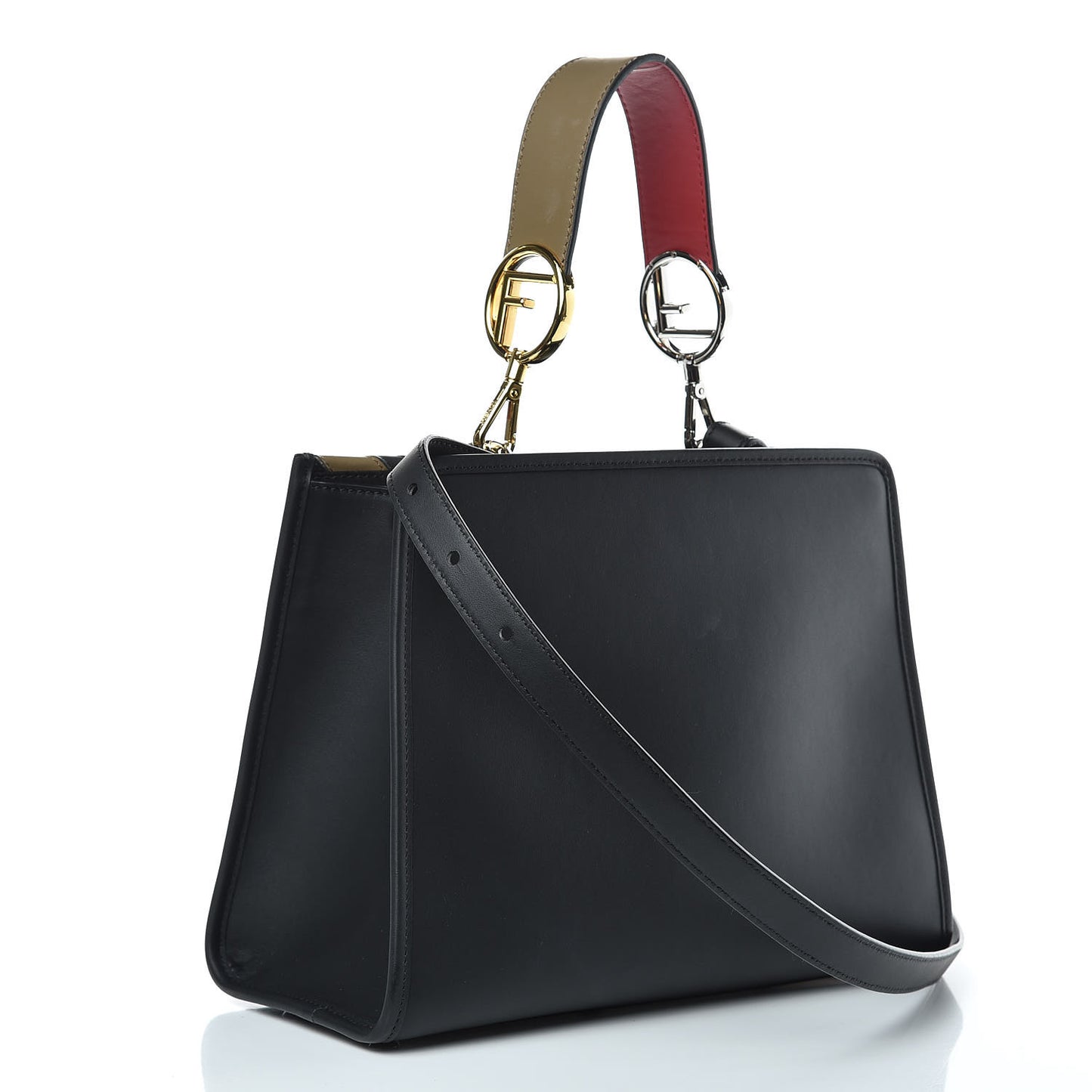 Vitello Century F is Fendi FF Diagonal Inlay Small Runaway Satchel Fango Black Fragola