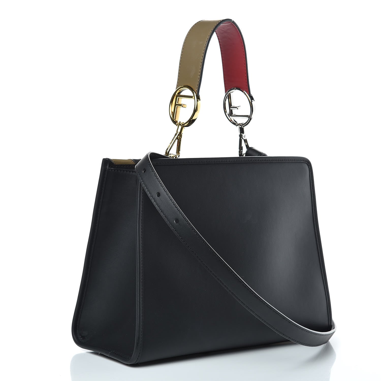 Fendi Vitello Century F is Fendi FF Diagonal Inlay Small Runaway Satchel Fango Black Fragola 3 of 9