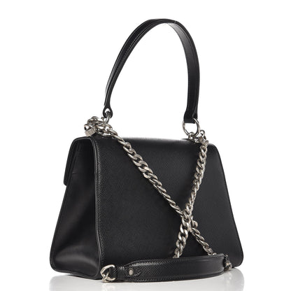 Prada Saffiano Cuir Calfskin Monochrome Envelope Flap Top Handle Chain Shoulder Bag Black 3 of 6