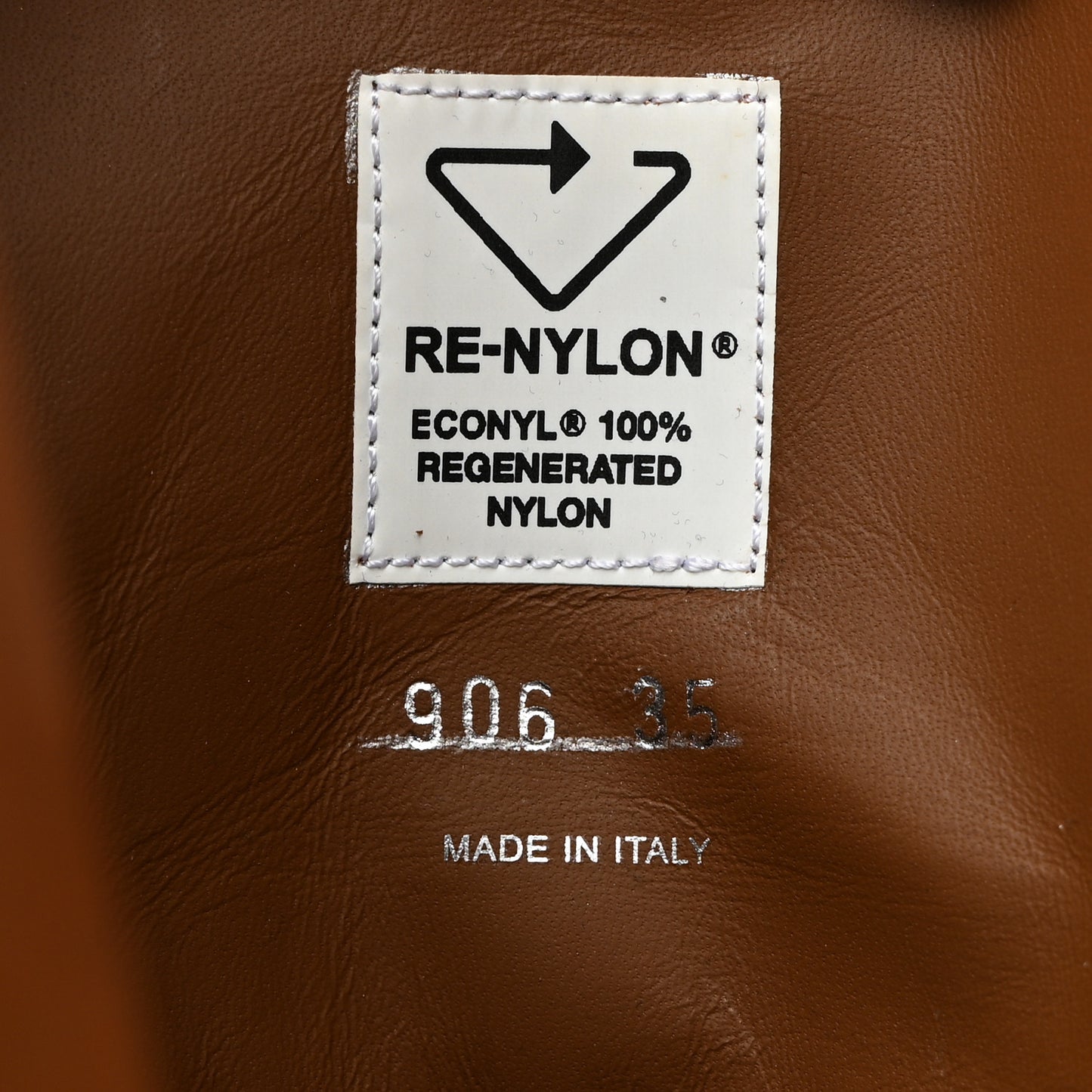 Re-Nylon Spazzolato Rois Metal Triangle Logo Tall 50mm Combat Boots 35 Tobacco Brown