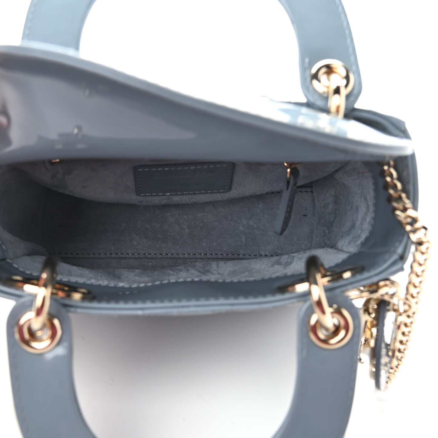 Patent Cannage Mini Lady Dior Light Blue