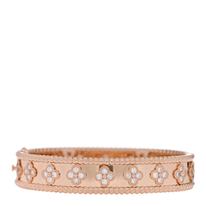 Van Cleef & Arpels 18K Rose Gold Diamond Perlee Clovers Bangle Bracelet XS 2 of 4