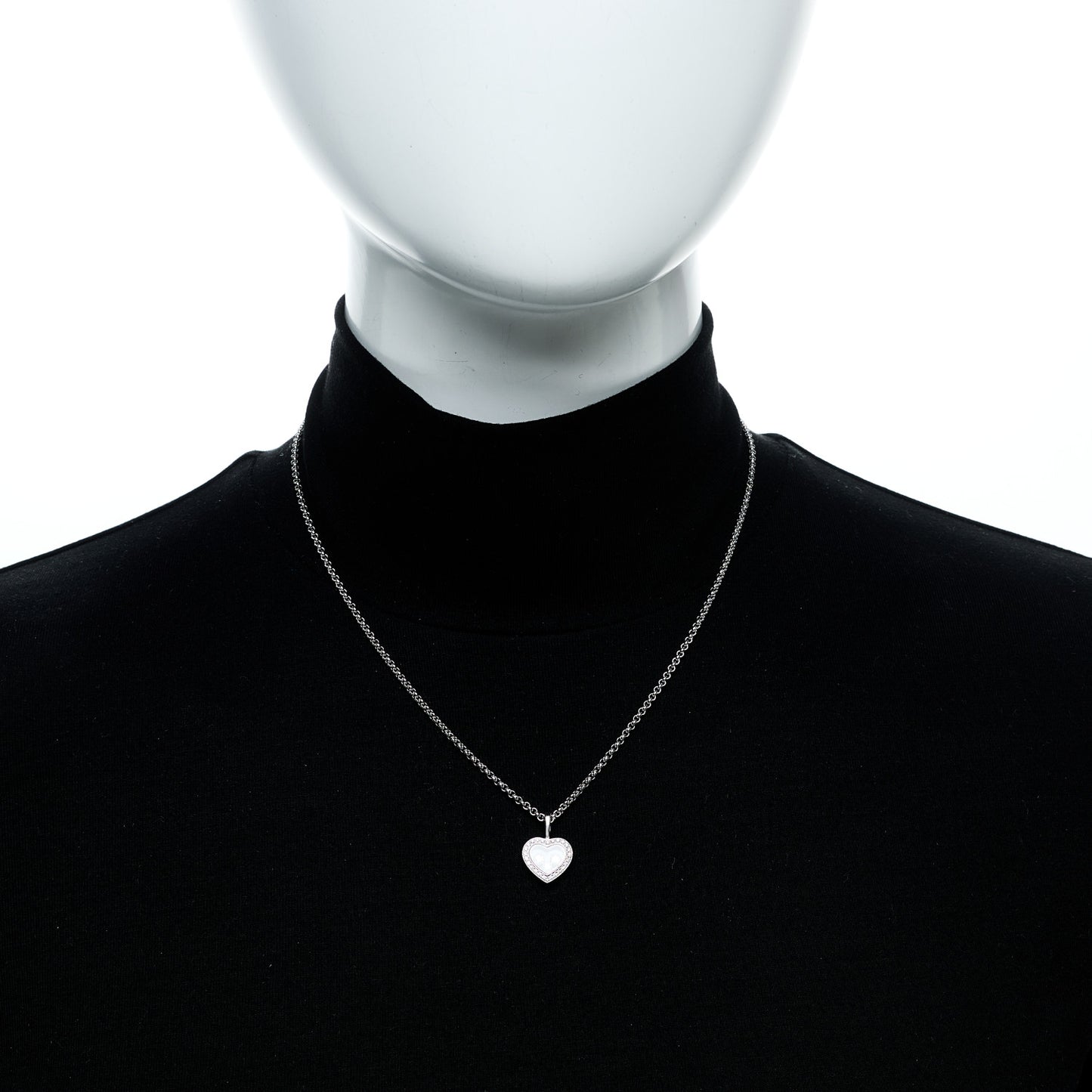 18K White Gold 3 Diamond Happy Diamond Icons Heart Pendant Necklace