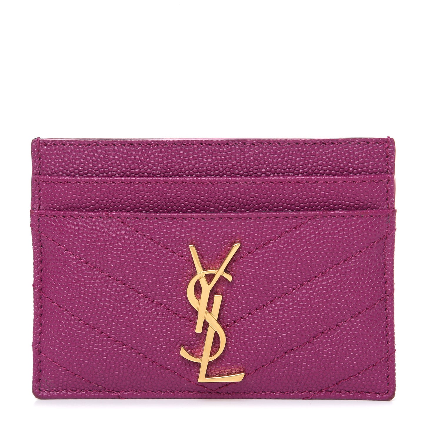 Grain De Poudre Matelasse Chevron Monogram Credit Card Case Dark Grape