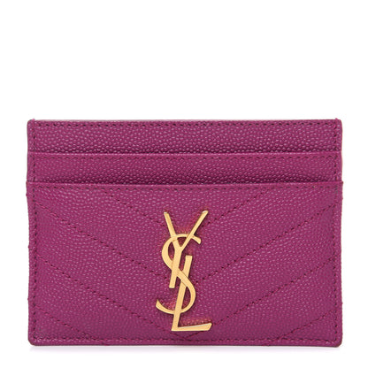 Saint Laurent Grain De Poudre Matelasse Chevron Monogram Credit Card Case Dark Grape 1 of 9