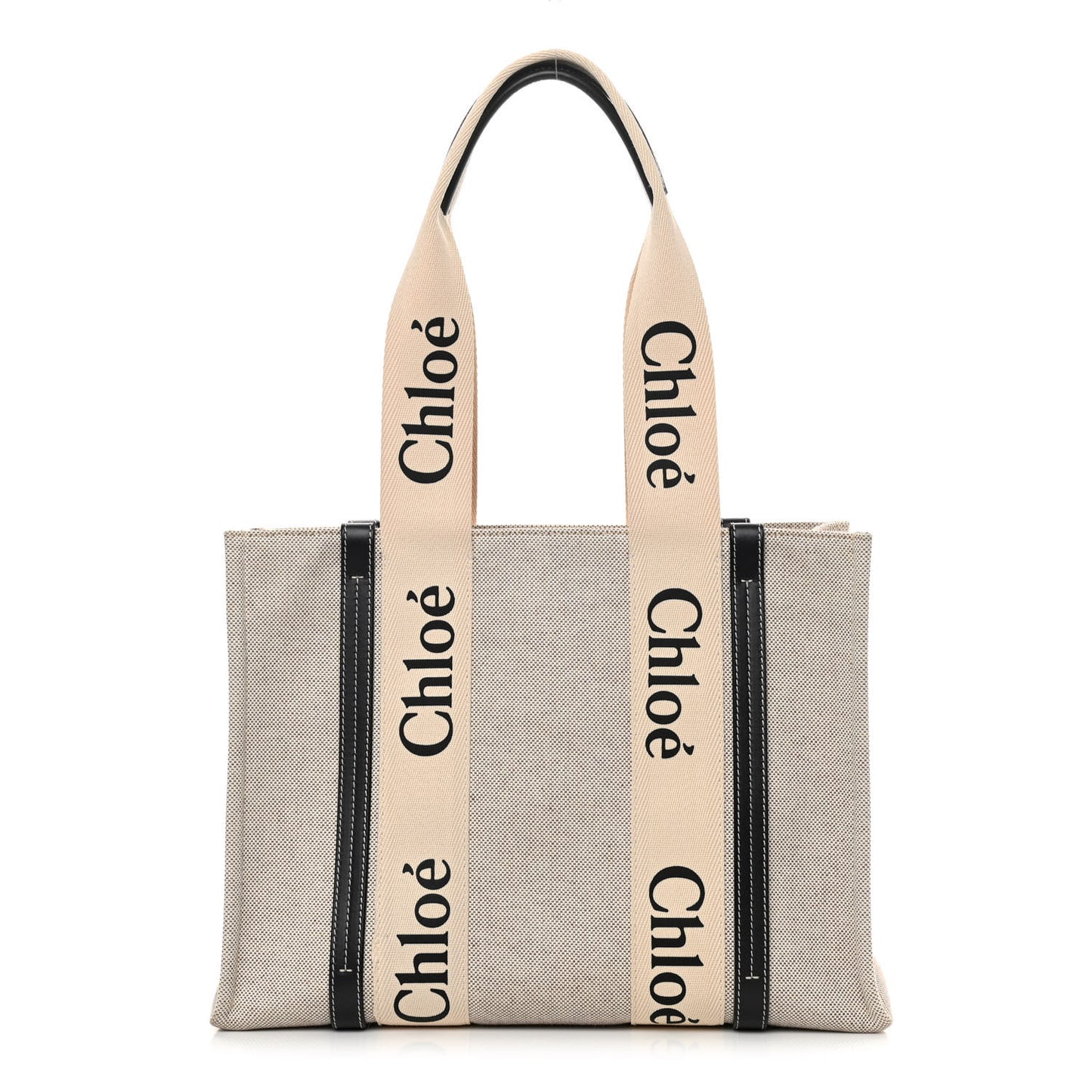 Cotton Calfskin Medium Woody Ribbon Tote White Black