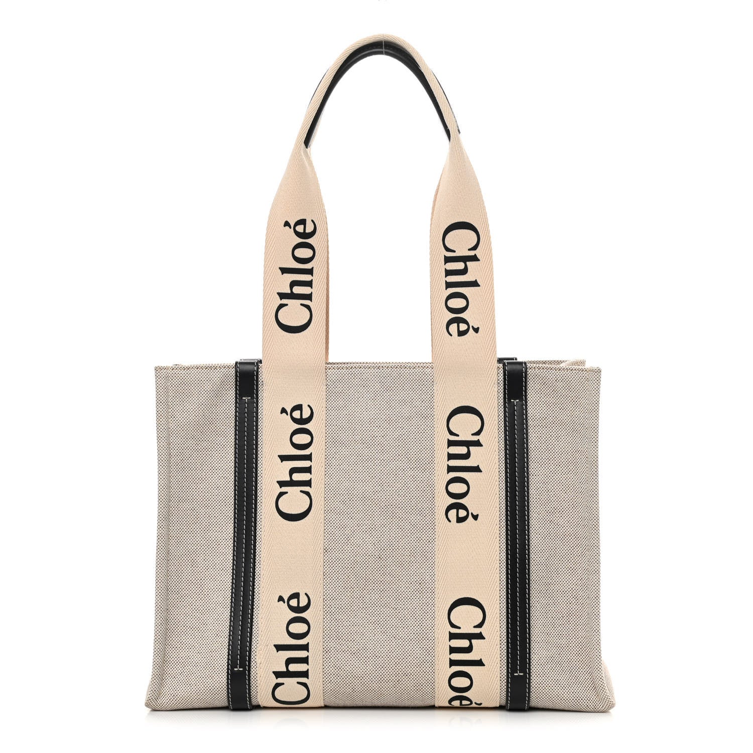 Chloe Cotton Calfskin Medium Woody Ribbon Tote White Black 1 of 11