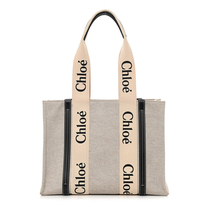 Chloe Cotton Calfskin Medium Woody Ribbon Tote White Black 1 of 11