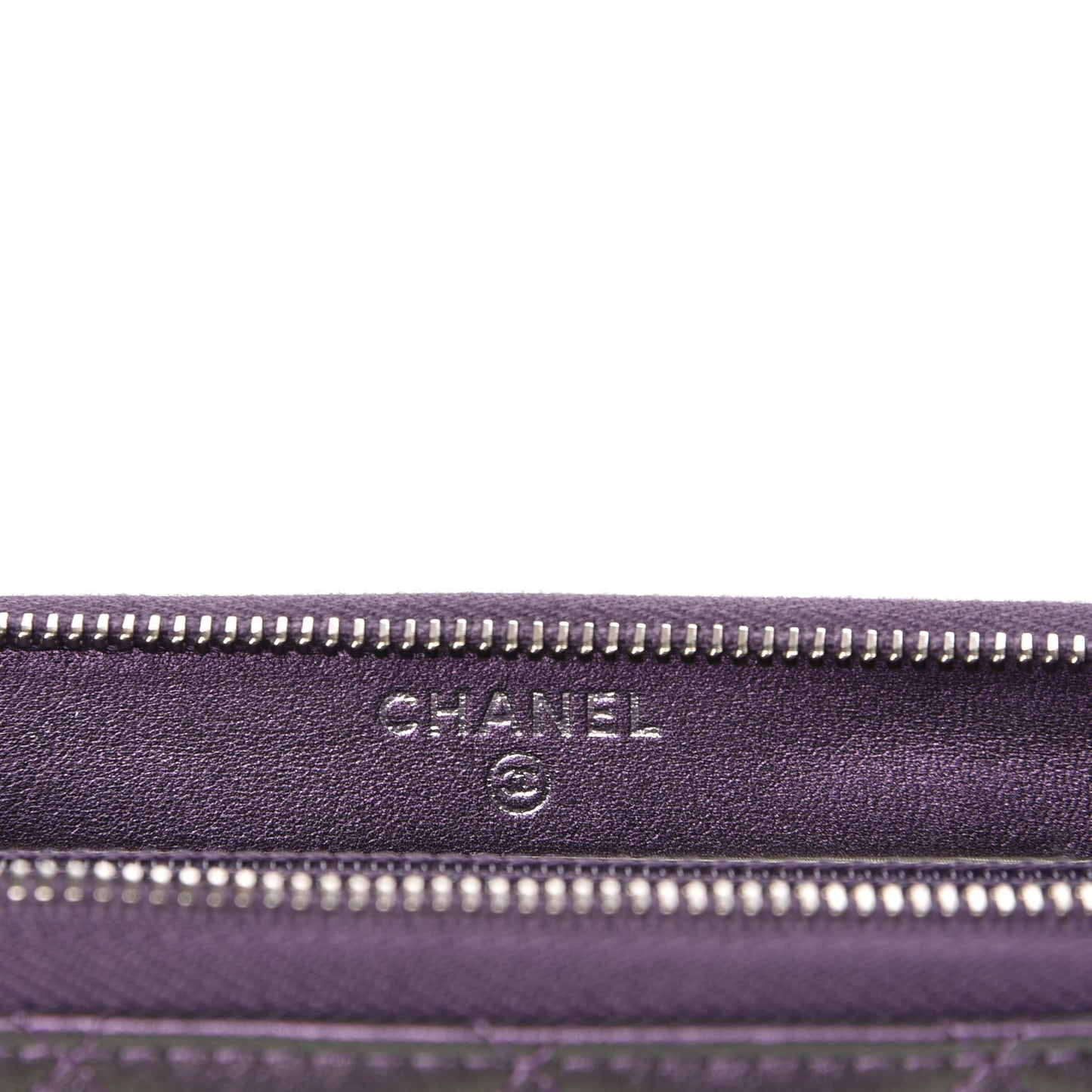 Iridescent Lambskin Quilted Small Zip Around Wallet Purple