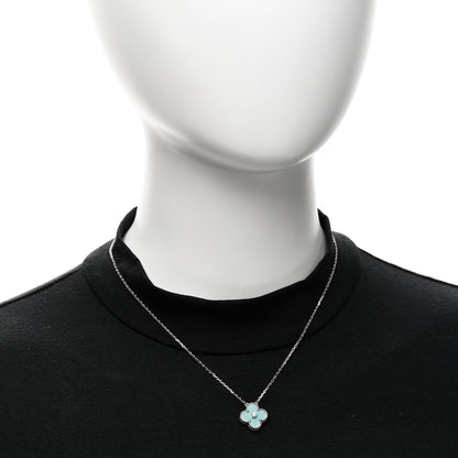 Van Cleef & Arpels 18K White Gold Diamond Celadon Green Sevres Porcelain Vintage Alhambra Pendant Necklace 2 of 6