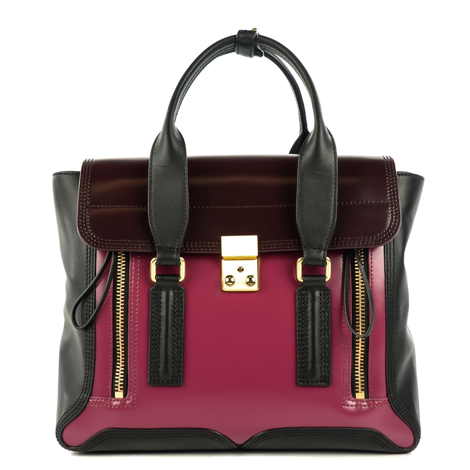 3.1 Phillip Lim 3.1 Smooth Calfskin Medium Pashli Satchel Berry Black 1 of 12