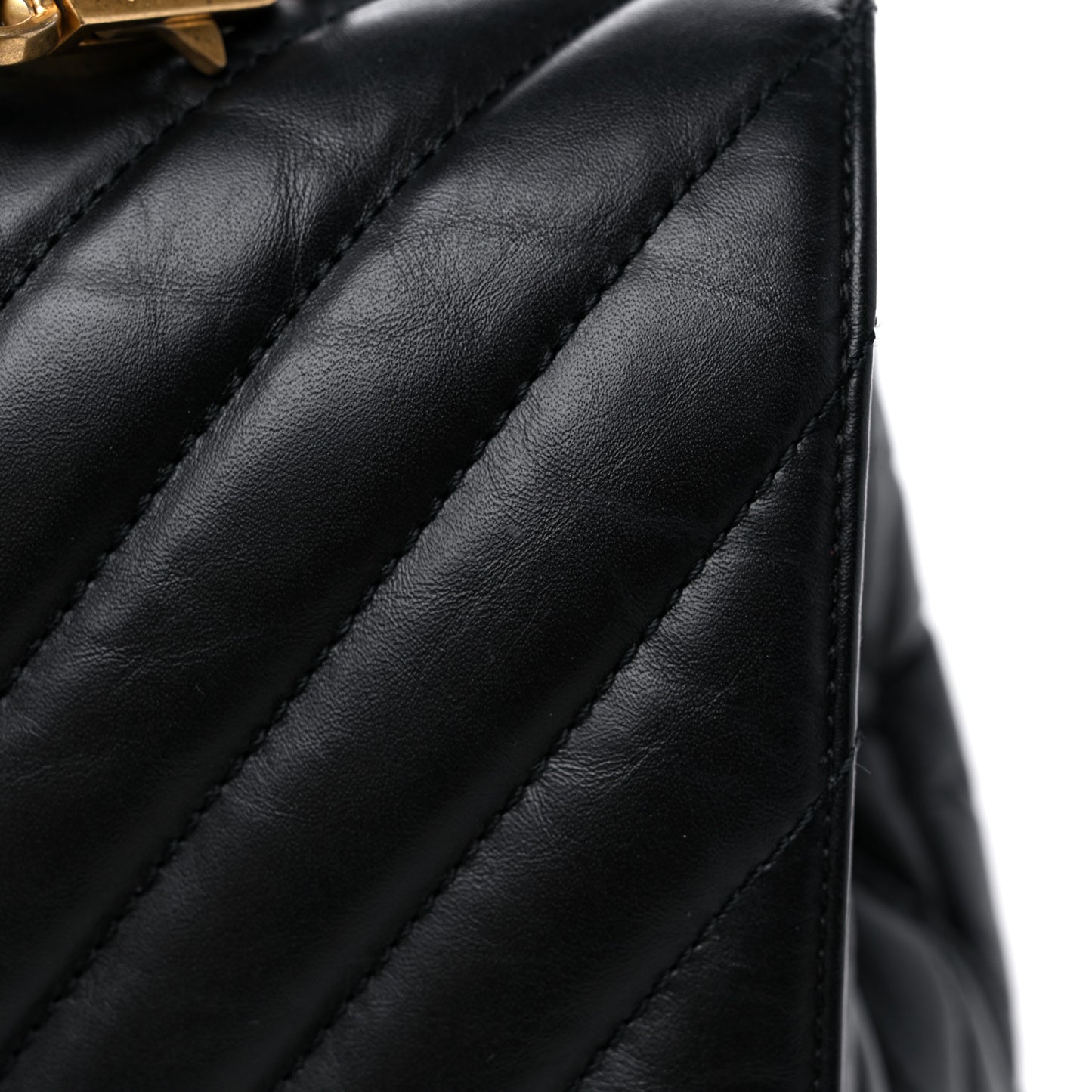 Calfskin Chevron Quilted Medium Coco Handle Flap Black