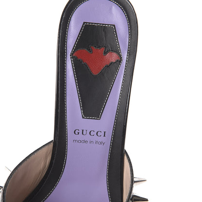 Gucci Patent GG Bow Sadie Spike Mid Heel Mules 37.5 Black 6 of 7