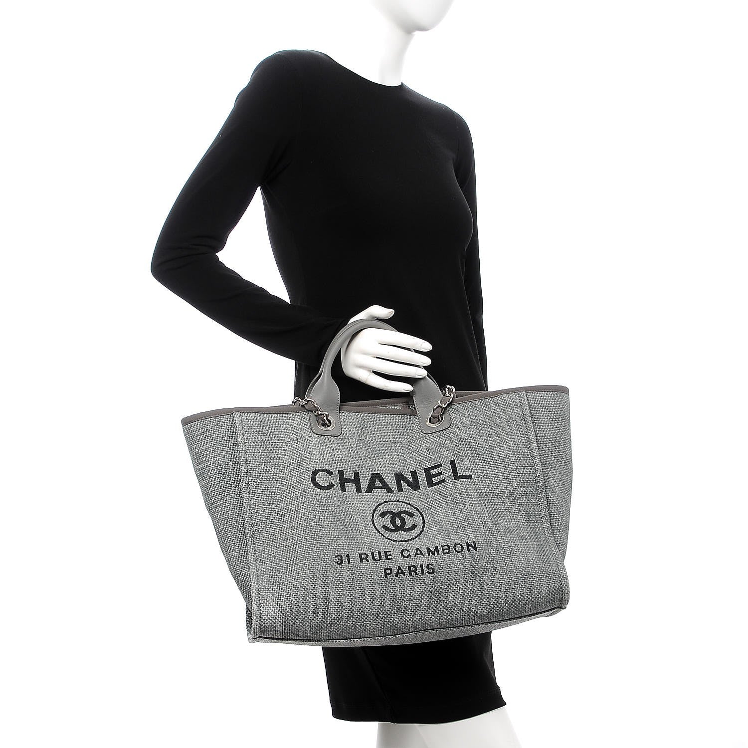 Chanel Canvas Large Deauville Tote Grey 3 of 9