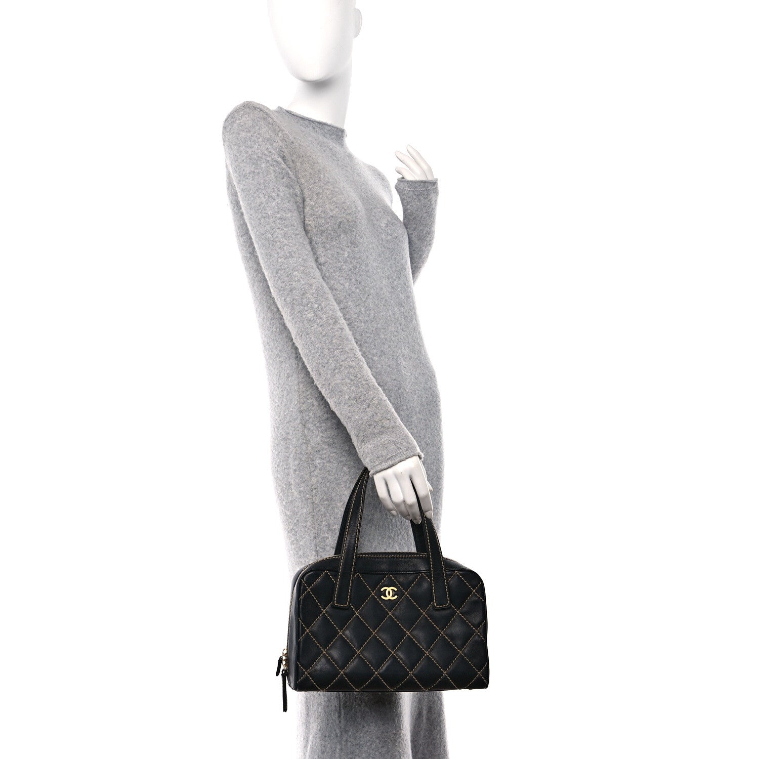 Chanel Calfskin Contrast Stitch Surpique Bowler Black 2 of 12