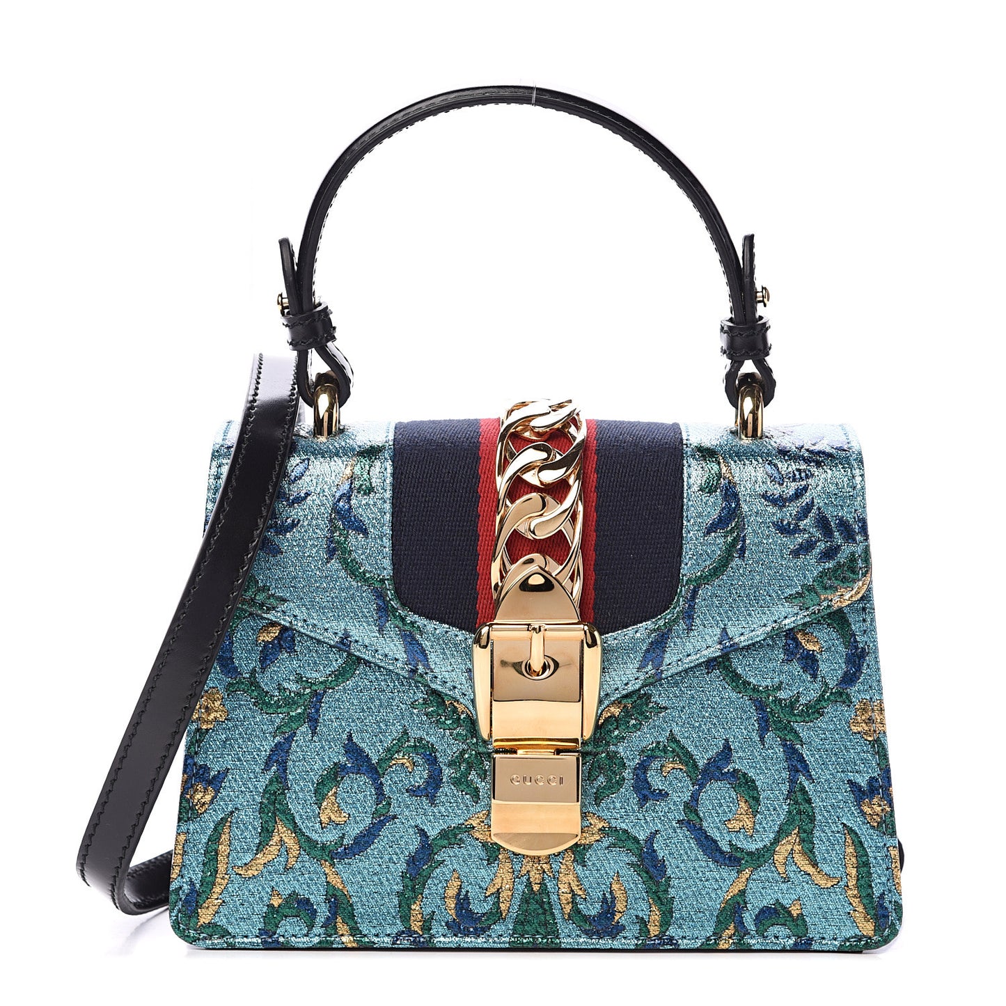 Iridescent Brocade Mini Sylvie Top Handle Bag Azure