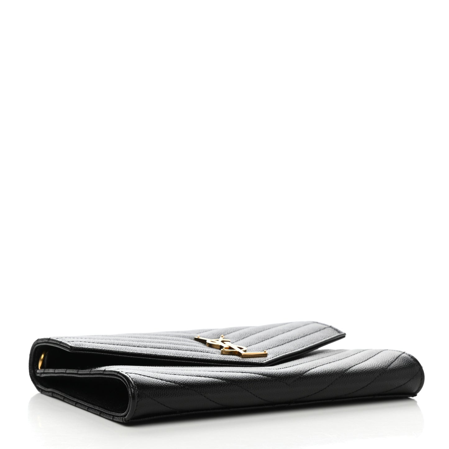 Grain De Poudre Matelasse Chevron Monogram Envelope Clutch Black