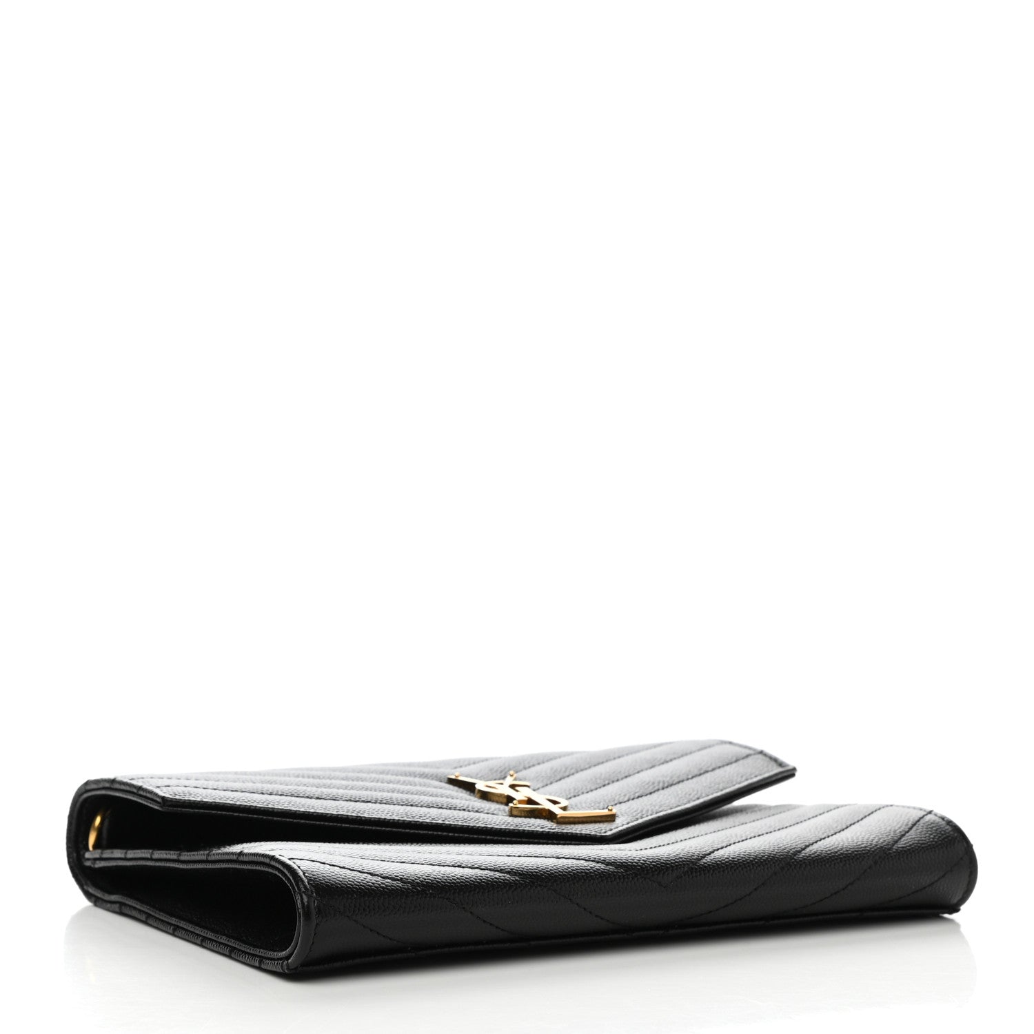 Saint Laurent Grain De Poudre Matelasse Chevron Monogram Envelope Clutch Black 4 of 8