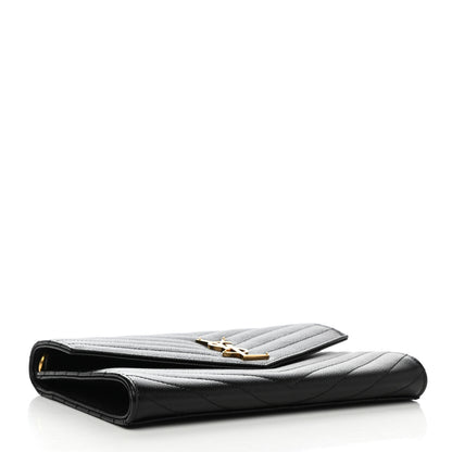 Saint Laurent Grain De Poudre Matelasse Chevron Monogram Envelope Clutch Black 4 of 8
